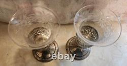 Rare Pair Antique Tiffany & Co Sterling Silver Crystal Vase Toasting Cups Signed