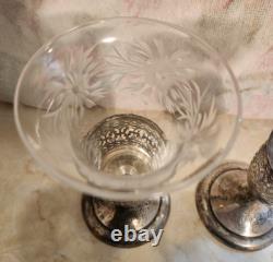 Rare Pair Antique Tiffany & Co Sterling Silver Crystal Vase Toasting Cups Signed