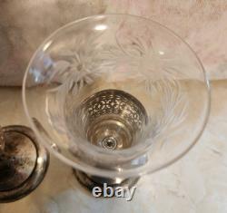 Rare Pair Antique Tiffany & Co Sterling Silver Crystal Vase Toasting Cups Signed