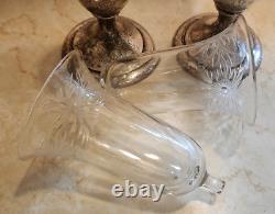Rare Pair Antique Tiffany & Co Sterling Silver Crystal Vase Toasting Cups Signed