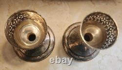 Rare Pair Antique Tiffany & Co Sterling Silver Crystal Vase Toasting Cups Signed