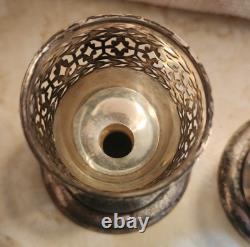 Rare Pair Antique Tiffany & Co Sterling Silver Crystal Vase Toasting Cups Signed