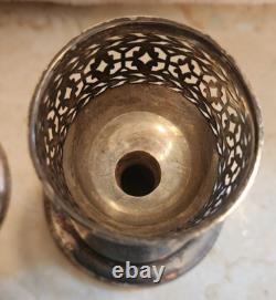 Rare Pair Antique Tiffany & Co Sterling Silver Crystal Vase Toasting Cups Signed