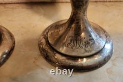 Rare Pair Antique Tiffany & Co Sterling Silver Crystal Vase Toasting Cups Signed