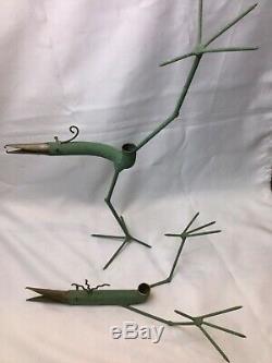 Rare Pair Artist Gino Bushini Bird Sculpture Candleholders Mid Century Signed