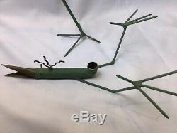 Rare Pair Artist Gino Bushini Bird Sculpture Candleholders Mid Century Signed