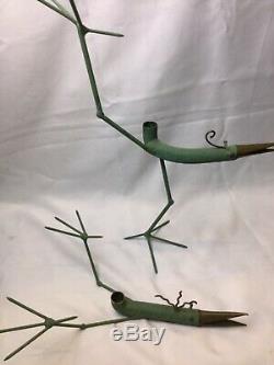 Rare Pair Artist Gino Bushini Bird Sculpture Candleholders Mid Century Signed