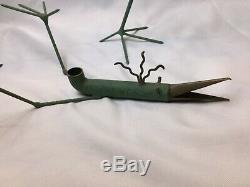 Rare Pair Artist Gino Bushini Bird Sculpture Candleholders Mid Century Signed