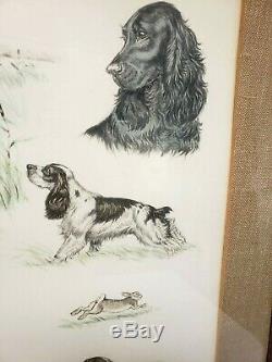 Rare Pair JEAN HERBLET Signed Framed 21 x 17 Vintage HUNTING DOG PRINT ETCHINGS