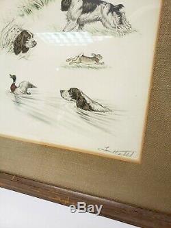 Rare Pair JEAN HERBLET Signed Framed 21 x 17 Vintage HUNTING DOG PRINT ETCHINGS