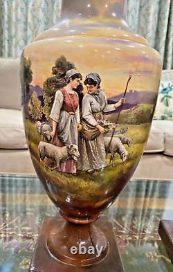 Rare Pair Of Antique Authentic Signed Royal Bonn Hand Painted Portrait Vases