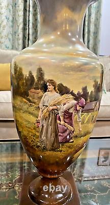 Rare Pair Of Antique Authentic Signed Royal Bonn Hand Painted Portrait Vases