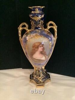 Rare Pair Of Antique Authentic Signed Royal Bonn Hand Painted Portrait Vases Nr