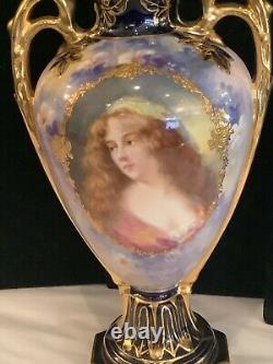 Rare Pair Of Antique Authentic Signed Royal Bonn Hand Painted Portrait Vases Nr