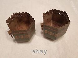 Rare Pair Set Antique French Toleware Cache Planter signed Made in France