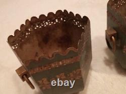 Rare Pair Set Antique French Toleware Cache Planter signed Made in France