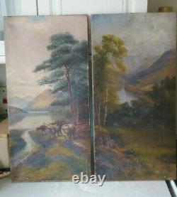 Rare Pair Signed Antique Oil Paintings-henry R Hall Scottish Cattle Scenes