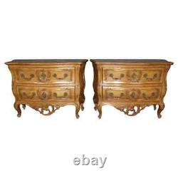 Rare Pair Signed Auffray & Co Walnut French Louis XV Style Commodes