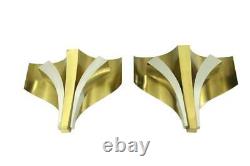 Rare Pair c1960s Modernist Signed Maison Bagues Gilt & Silvered Sconces