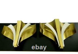 Rare Pair c1960s Modernist Signed Maison Bagues Gilt & Silvered Sconces