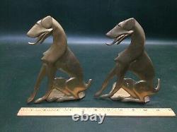 Rare Pair of ART DECO Hound Dog Bronze Brass Silhouette Bookends Signed RW