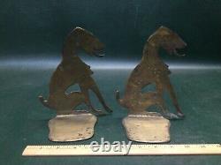 Rare Pair of ART DECO Hound Dog Bronze Brass Silhouette Bookends Signed RW