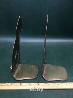 Rare Pair of ART DECO Hound Dog Bronze Brass Silhouette Bookends Signed RW