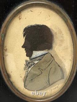 Rare Pair of Antique 19thC Miniature Folk Art Portraits Joseph Wood (1778-1830)