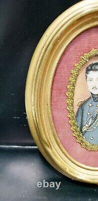 Rare Pair of Antique Miniature Portraits of Lady & Officer, Signed