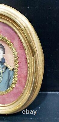 Rare Pair of Antique Miniature Portraits of Lady & Officer, Signed