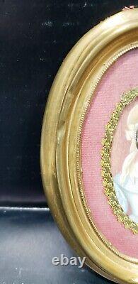 Rare Pair of Antique Miniature Portraits of Lady & Officer, Signed