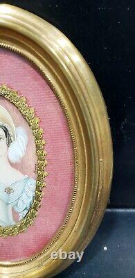 Rare Pair of Antique Miniature Portraits of Lady & Officer, Signed