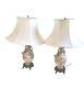 Rare Pair Of Hand Painted Porcelain Lamps With Metal Footed Bases Signed