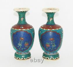 Rare Pair of Japanese Totai Shippo Cloisonne Enameled Vases Signed by Artist