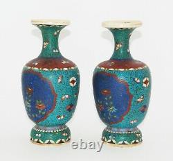 Rare Pair of Japanese Totai Shippo Cloisonne Enameled Vases Signed by Artist