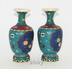 Rare Pair of Japanese Totai Shippo Cloisonne Enameled Vases Signed by Artist