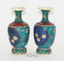 Rare Pair of Japanese Totai Shippo Cloisonne Enameled Vases Signed by Artist