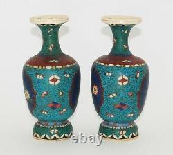 Rare Pair of Japanese Totai Shippo Cloisonne Enameled Vases Signed by Artist