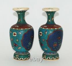 Rare Pair of Japanese Totai Shippo Cloisonne Enameled Vases Signed by Artist