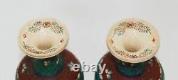 Rare Pair of Japanese Totai Shippo Cloisonne Enameled Vases Signed by Artist