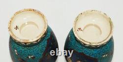 Rare Pair of Japanese Totai Shippo Cloisonne Enameled Vases Signed by Artist