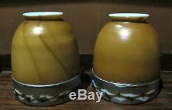 Rare Pair of Signed STEUBEN INTARSIA Art Glass Shades c. 1915 antique vase