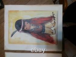 Rare Special edition 1980 Degrazia Art/2 signed Paintings Child PAIR /1 framed
