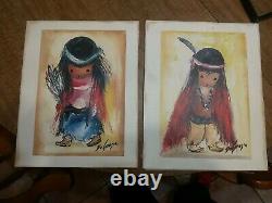 Rare Special edition 1980 Ettore DeGrazia Art/2 signed Paintings Sold as PAIR