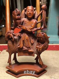 Rare Vintage Chinese Highly Detailed Carved Boxwood Signed Figurines (Pair)