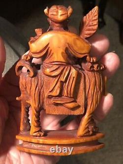 Rare Vintage Chinese Highly Detailed Carved Boxwood Signed Figurines (Pair)