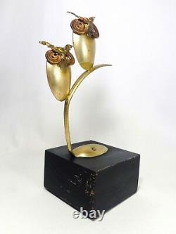 Raul Zuniga (mexico/us) 1972 Vintage Brutalist Metal Sculpture Pair Perched Owls