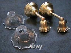 Restored! PAIR of Antique 1900 Brass Wall Sconces Signed Holophane Pagoda Shades