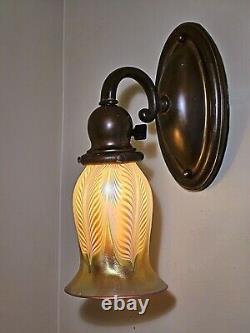 Restored Pair of Antique Early 1900 Signed QUEZAL Pulled Feather Light Fixtures