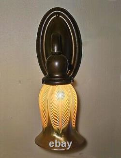 Restored Pair of Antique Early 1900 Signed QUEZAL Pulled Feather Light Fixtures
